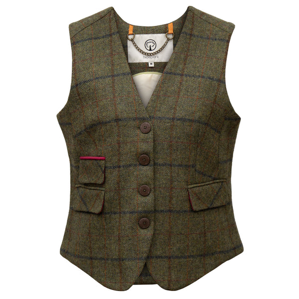 ROSE: LADIES OLIVE & TAN TWEED WAISTCOAT