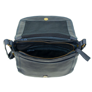 Interior of the Lizzie Women's Leather Cross Body Bag in Navy