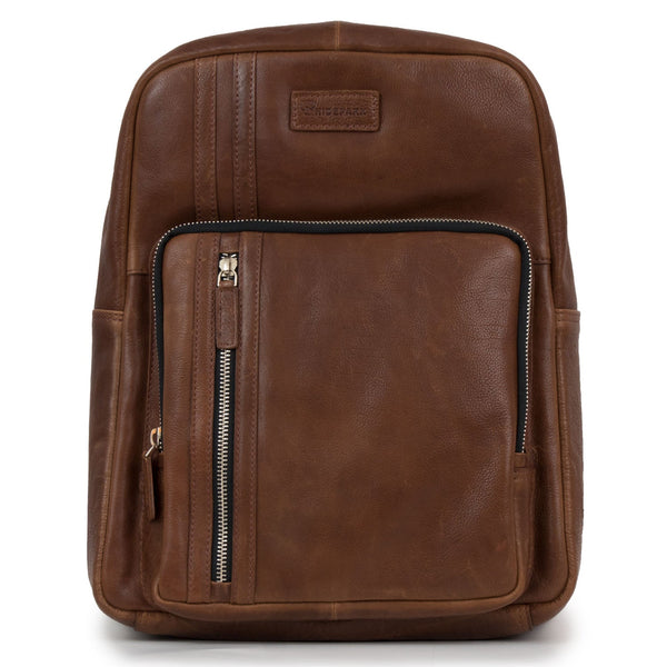 Women's Cognac Adriana Leather Backpack - front view