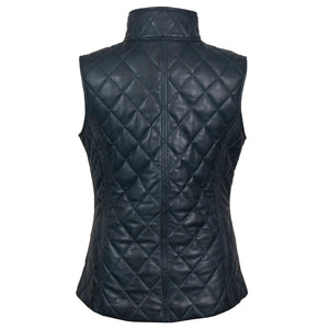 Alexis: Women's Navy Quilted Leather Gilet by Hidepark