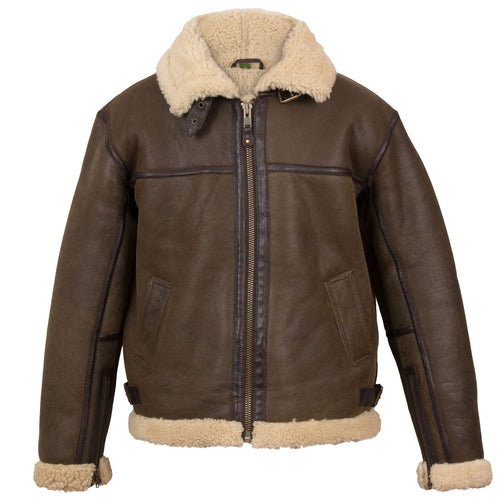 Brown and Cream B5 Leather Bomber Jacket - front view
