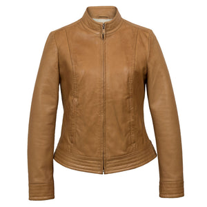 Evie: Women's Tan Leather Biker Jacket