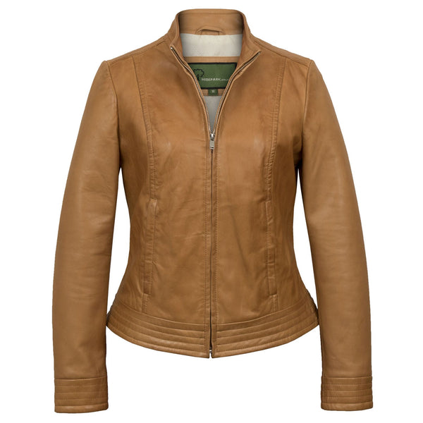 Evie: Women's Tan Leather Biker Jacket