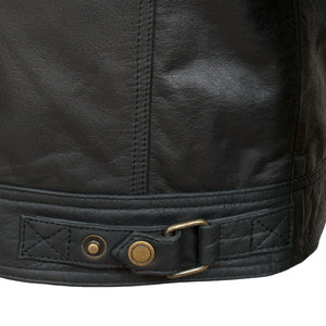 Mens Black leather jacket buckle detail matt
