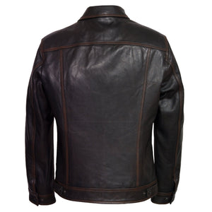 Gents Elvis denim style leather jacket back image