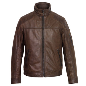 Gents Mac Brown leather jacket collar fastened