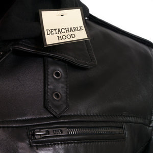 Gents mason black leather jacket zip detail