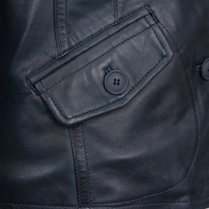 Jess: Women's Navy Leather Blazer