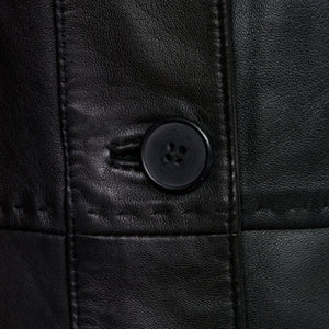 LAdies BLack leather coat button detail Maggie