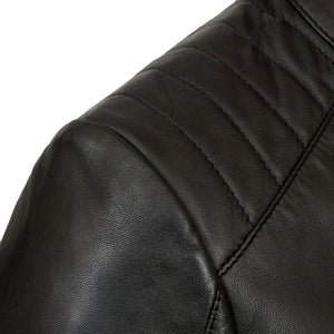 Ladies BLack leather jacket shoulder detail Tracy
