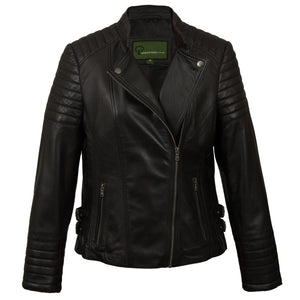 Ladies Black Leather Biker Jacket Emma
