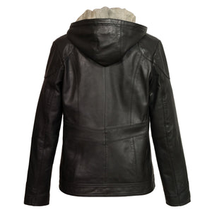 ladies black hooded leather jacket heidi