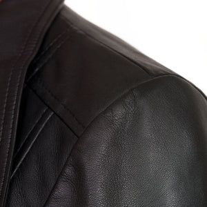 Ladies Black leather biker jacket Cayla shoulder detail