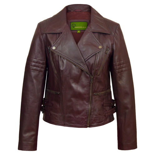 Ladies Burgundy leather biker jacket Jaki