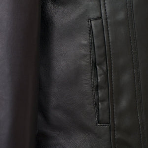 Ladies Cayla black leather coat pocket detail
