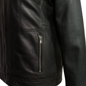 ladies heidi black leather jacket pocket detail