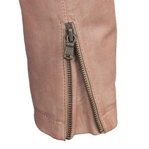 Ladies Pink leather jacket cuff detail Trudy