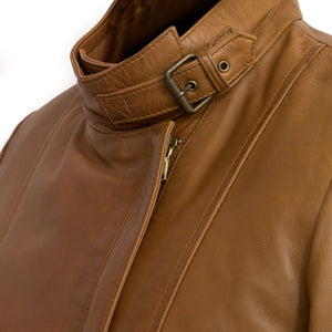 Ladies Tan leather jacket Elsie collar detail
