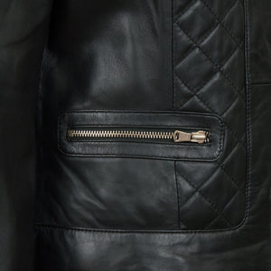 Ladies black leather jacket Annie pocket detail