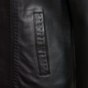 Ladies black leather jacket May pocket detail