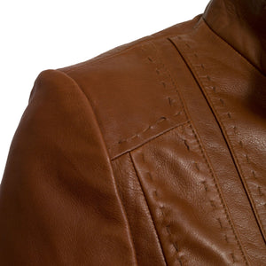 Ladies shoulder detail cognac leather jacket May