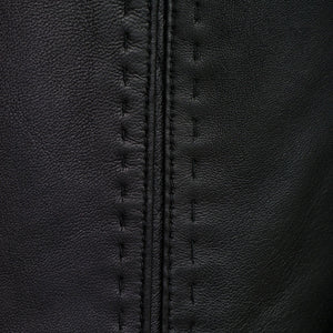 Maggie Black leather coat stab stitch detail