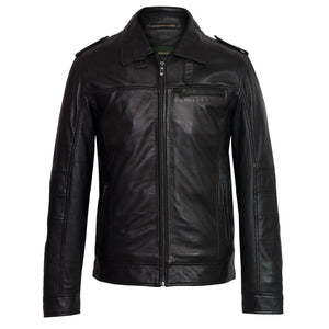 Mens black leather jacket mason