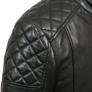 shoulder detail - Noah mens black leather jacket by Hidepark