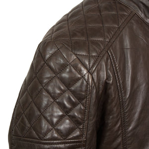 shoulder detail - Noah mens brown leather jacket by Hidepark
