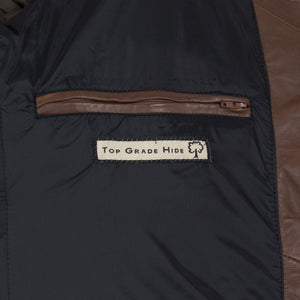 internal zip pocket - palmer mens brown funnel leather jacket by Hidepark