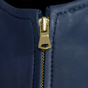 Sophie leather blue jacket zip detail