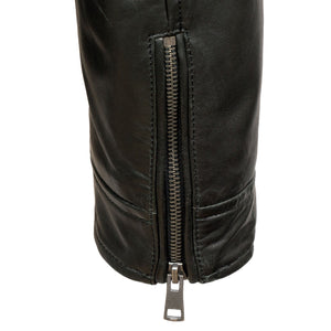 Black zipped cuff - Tate mens black leather jacket by Hidepark