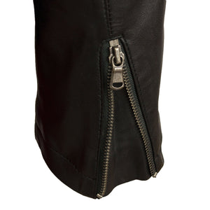 Ladies Black leather jacket zip cuff detail Trudy