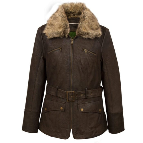Womens Brown Leather Coat Laura