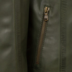 Womens Green leather jacket Trudy pocket detail