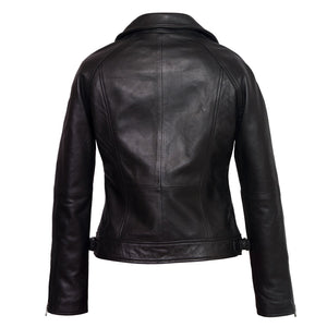 Womens black leather biker jacket Vera