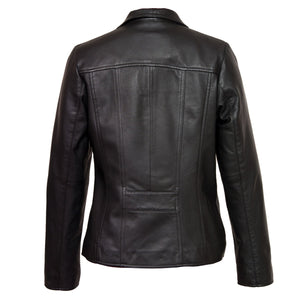 Womens black leather coat Cayla Back