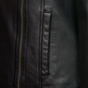 Womens black leather coat pocket and zip detail Cayla