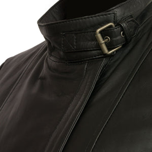 Womens black leather jacket Elsie buckle fasten collar