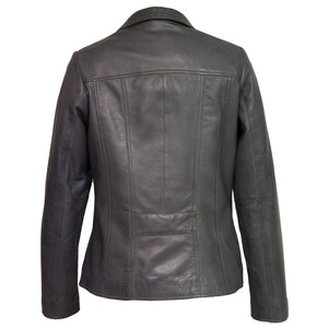 Womens grey leather biker jacket cayla back