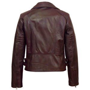 Ladies leather burgundy biker jacket Jaki