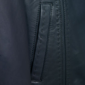 Womens leather coat navy Maggie pocket detail