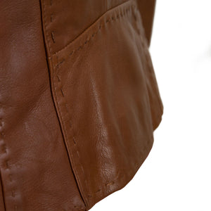 Womens leather jacket back detail cognac