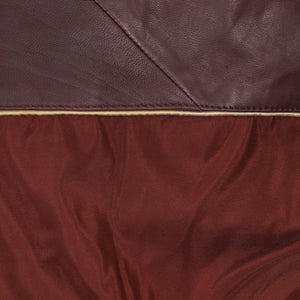 Ladies leather jacket bugundy lining detail Jaki