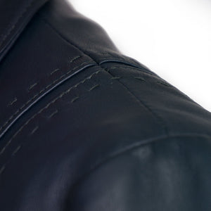Womens navy leather jacket Maggie stitch detail