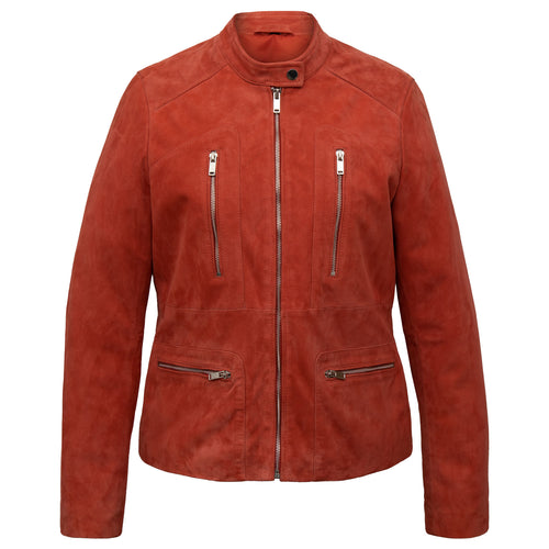 The Jane Women's Coral Suede Jacket with Silver Zip Details