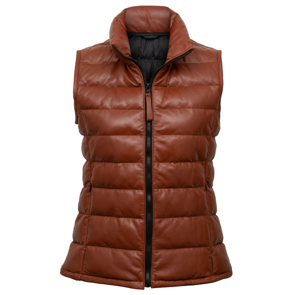 Faye: Women's Rust Funnel Leather Gilet