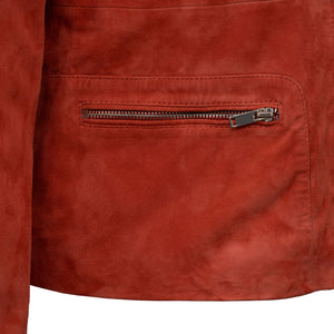 Close Up of the Jane Women's Coral Suede Jacket with Zip Pockets
