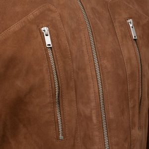 Close Up of the Jane Women's Rust Coloured Suede Jacket with Zip details
