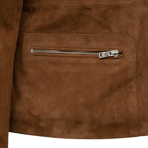 Close Up of the Jane Women's Rust Coloured Suede Jacket with Zip Pockets